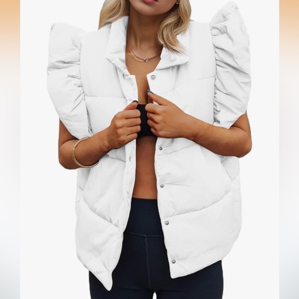 White Puffer Vest with Puff Sleeves